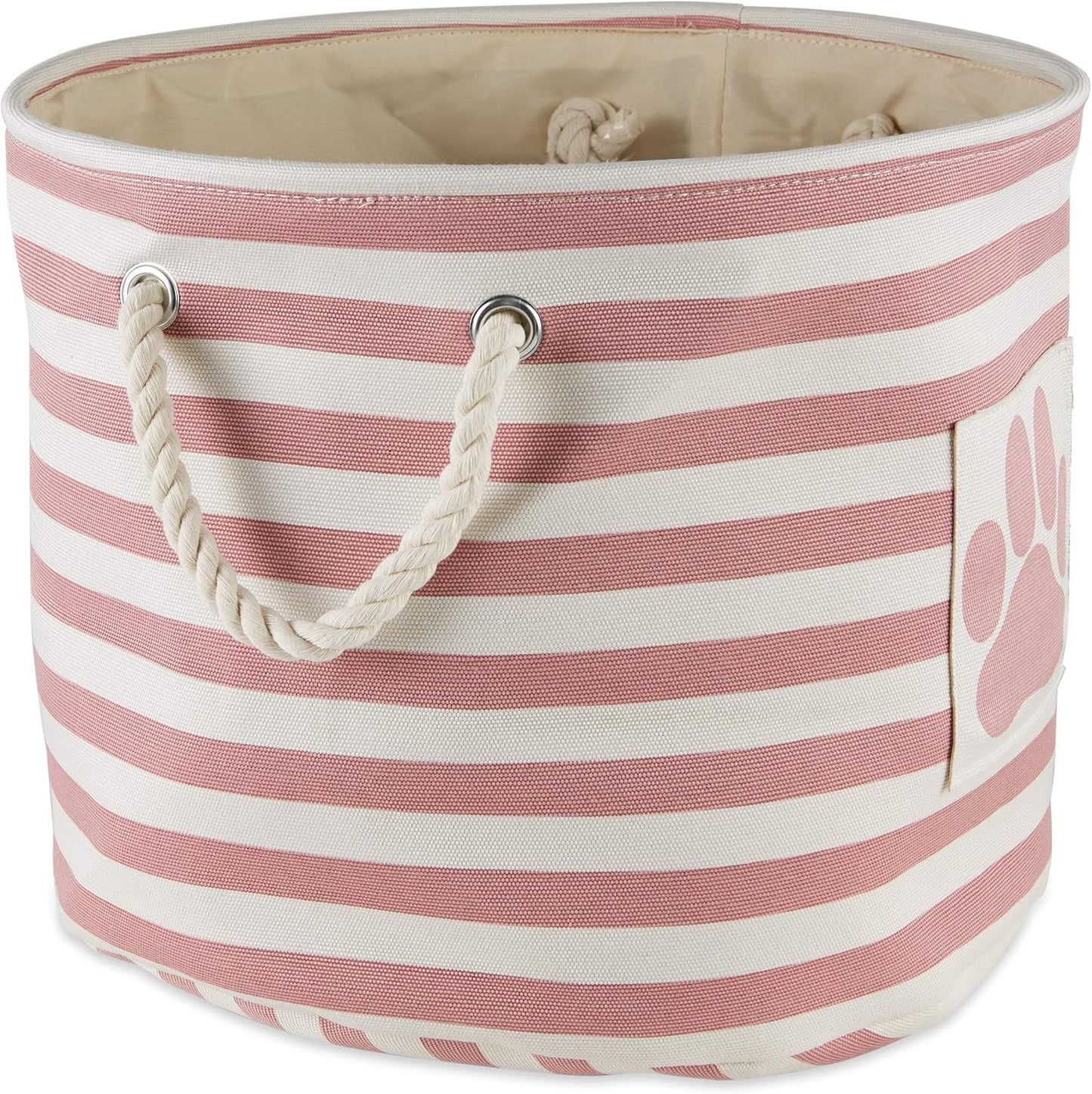 Bone Dry Pet Storage Collection Striped Paw Patch Bin, Rose, Small Round