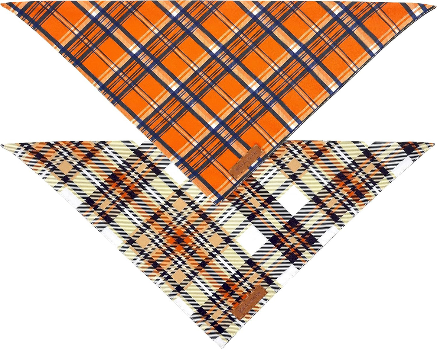 Realeaf Fall Dog Bandanas 2 Pack, Reversible Orange Plaid Holiday Pet Scarf for Boy and Girl, Premium Durable Fabric, Halloween Thanksgiving Bandana for Small and Medium Dogs (Small)