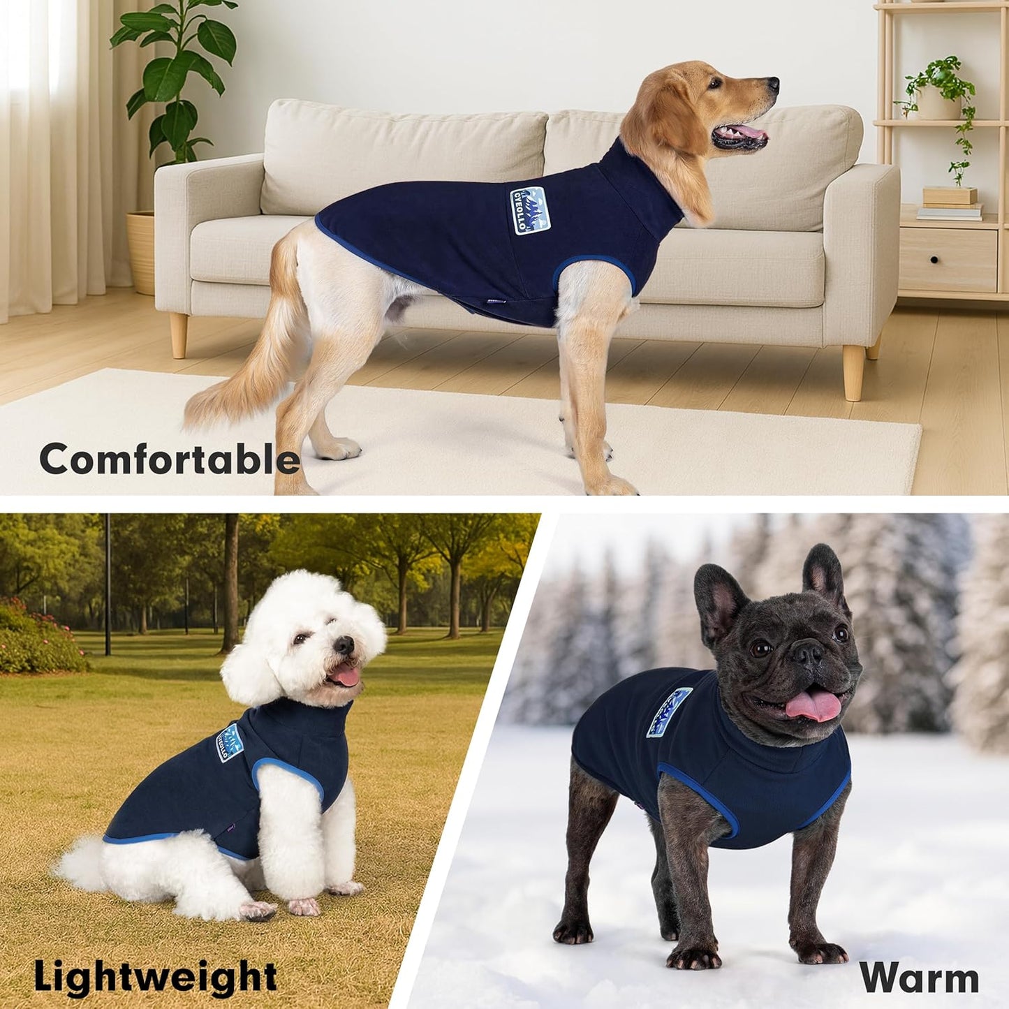 cyeollo Fleece Dog Sweater, Turtleneck Stretchy Sweatshirt Pullover Fleece Jacket Warm Winter Fall Dog Clothes for Medium Dogs Boy Pet Apparel, Navy Blue XL