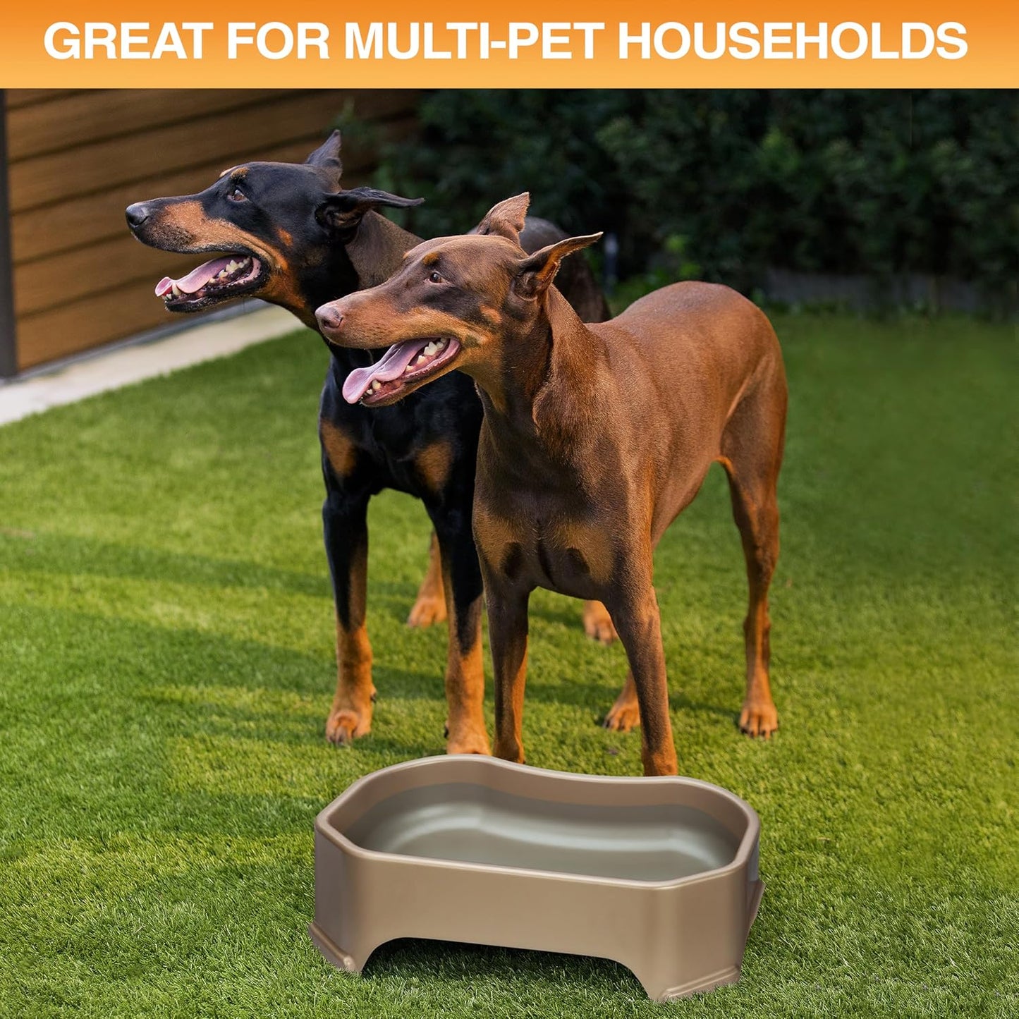 Neater Pet Brands Large Water Bowl for Dogs, Outdoor Dog Water Bowl (1.25 Gallon Extra-Large Capacity), Big Trough Style Food Dish for Indoors or Outside, No Spill Large Dog Bowls, Champagne