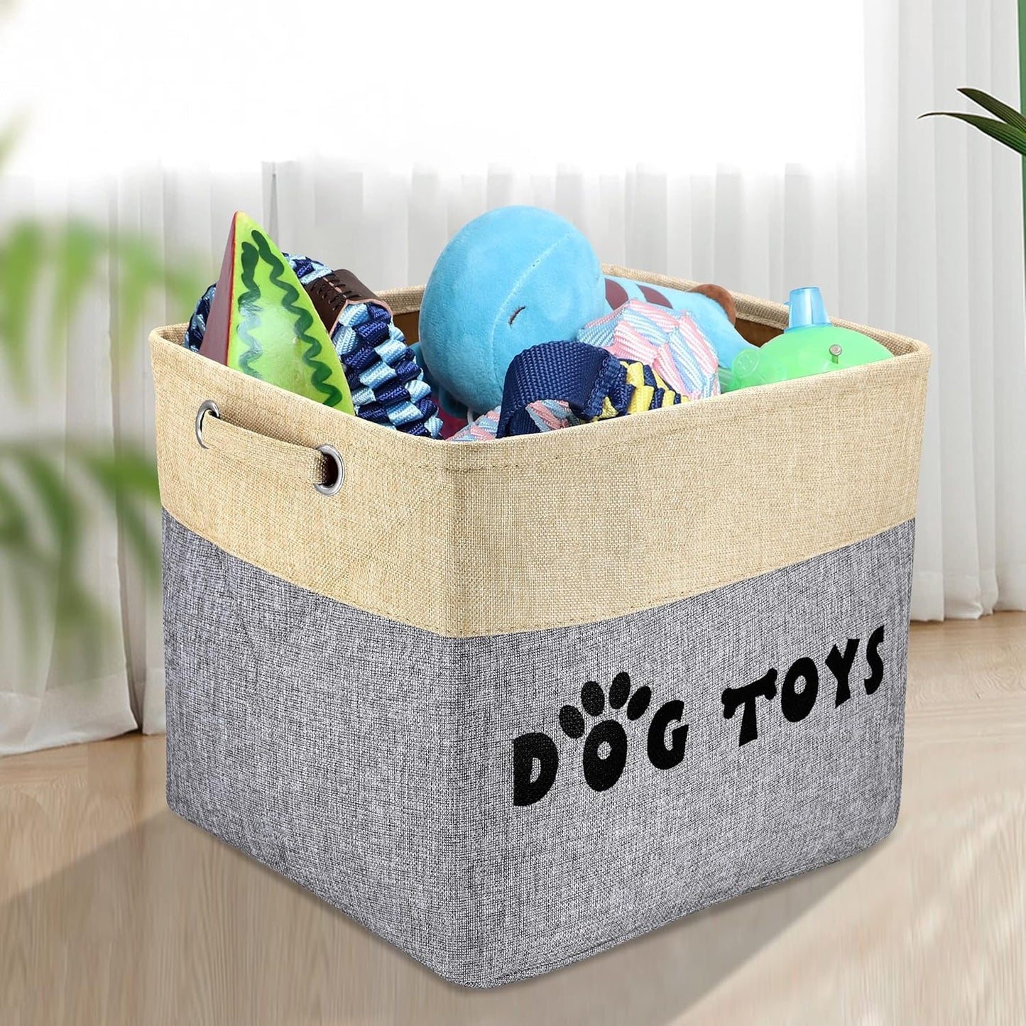 PET ARTIST Large Dog Toy Basket Bin - Rectangular Storage Box Chest Organizer for Dog Toys,Coats,Clothing,Apparel & Accessories & Blanket,Gray,15"x13"x12"