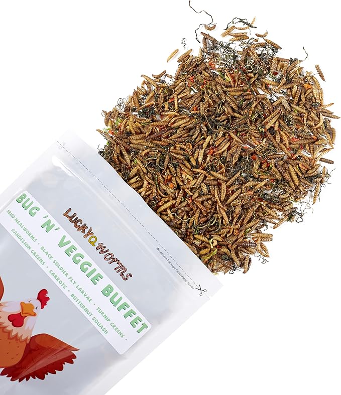 Worm & Garden Blend - Premium Treat for Chickens, Birds, Ducks, Reptiles & Hedgehogs - High Protein Feed with Dried Mealworms, BSFL, Veggies - 1 Lbs Resealable Bag Bug 'n' Veggie Buffet