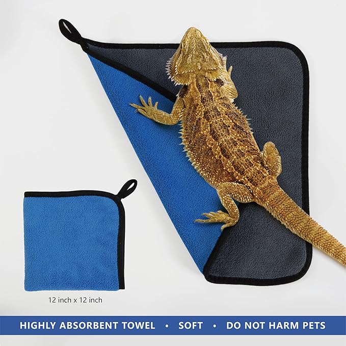 Bearded Dragon Foldable Bath Pool with Bath Brush, Bathrobe, Towel, Spray Pot and Tweezer, (Blue 6 in 1 Set) for Puppy Small Dogs Cats