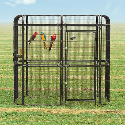 Large Walk-in Cage 87-inch Heavy Duty Bird Cage Outdoor Aviary Parrot Cage Wide Flight Metal Birdcage with Stand for Macaw Budgie Conure Lovebird Parakeet Cockatiel, 7.22x5.25x6.8ft, Black