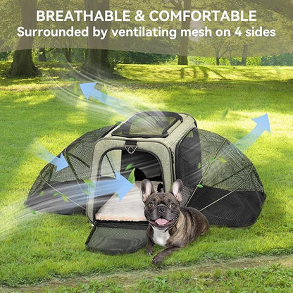 Petsfit Expandable Cat Carrier Dog Carrier, Soft-Sided Portable Pet Travel Carrier, Removable Soft Plush mat and Pockets, Locking Safety Zippers, 19x12x12 Inches