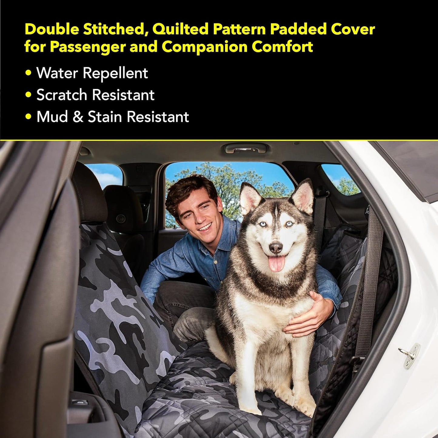 Meadowlark Dog Car Seat Cover, X-Large Heavy Duty Pet Seat Cover for Back Seat, Extra Padded Non-Slip Dog Hammock, Water-Resistant Back Seat Protector for Cars Trucks and SUVs (64” W x 60" L)