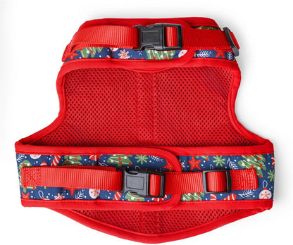 Mile High Life Velcro Dog Harness, Air Mesh Floral Vest Harness for 20 lbs Small Dogs & Cats, Easy Get on Adjustable Easy Closures Both Neck and Chest(Red Tree, M Chest 18"-20")