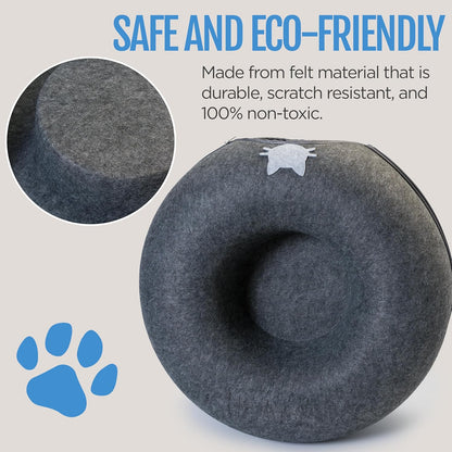 Meow Mansion Large Cat Cave Donut - Cat Tunnel; up to 30lbs - 3 Toy Balls & Hanging Ball Included - Scratch Resistant, Detachable and Cleanable Cat Donut Bed