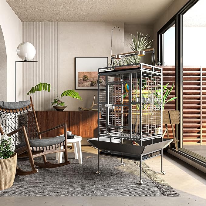 82 Inch Bird Cage, BOINN Bird Flight Cages with Rolling Stand & Bottom Tray, Wrought Iron Parrot Cage with PlayTop for Parakeet, Lovebirds, Ringneck, Cockatiels