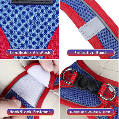 YIMEIS Dog Harness and Leash Set, No Pull Soft Mesh Pet Harness, Reflective Adjustable Puppy Vest for Small Medium Large Dogs, Cats (Red & Blue, Small (Pack of 1)