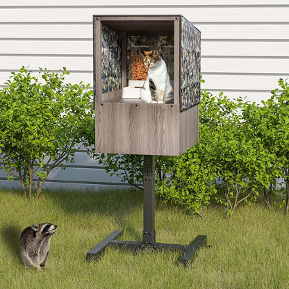 Outdoor Cat Feeding Station, Weatherproof Elevated Feral Cat House and Shelter for Outdoor Feeder Use