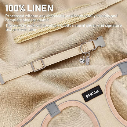GAMUDA Small Pet Harness Collar and Leash Set, Step in No Chock No Pull Linen Fabric Soft Mesh Dog Vest Harnesses Reflective for Dogs Puppy Cats Kitten Rabbit (Khaki, XXS)