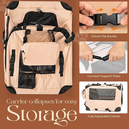 Large Cat Carrier Soft-Sided Travel Carrier - Fits 2 Cats or Small Dog, Portable Foldable Design with Litter Box, Bowl & Fleece Pad, 24” x 16.5” x 16.5”