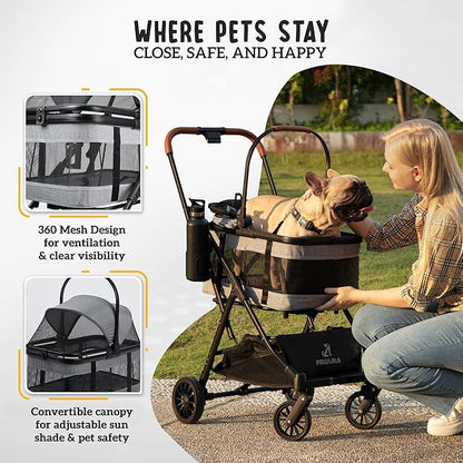 Pet Stroller with Detachable Carrier - Ideal for Small to Medium Dogs & Cats - Compact & Convenient Design - Easy Assembly Pet Stroller for Cats, Dog Strollers for Small Dogs - Metallic Gray