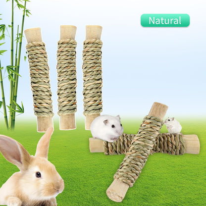 Rabbit Chew Sticks 5pcs, Natural Seagrass Sweet Bamboo Molar Sticks Toys for Bunny Guinea Pig Chinchilla Hamster