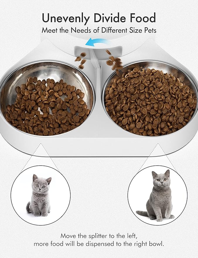 PETLIBRO Pet Food Splitter with Stainless Steel Bowls, Automatic Cat Feeder Bowls for Two Cats or Dogs, Suitable for PETLIBRO Automatic Cat Feeder PLAF005, PLAF006, PLAF103, PLAF203, White