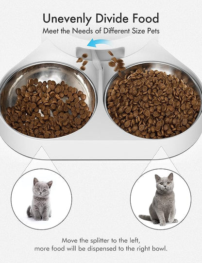 PETLIBRO Pet Food Splitter with Stainless Steel Bowls, Automatic Cat Feeder Bowls for Two Cats or Dogs, Suitable for PETLIBRO Automatic Cat Feeder PLAF005, PLAF006, PLAF103, PLAF203, White