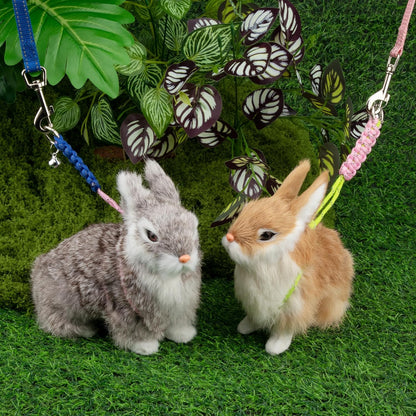 2pcs Figure 8 Harness and Leash with Reflective Strap and Bell for Ferrets, Rabbits, Bearded Dragon, Guinea Pig, Chinchilla and Hamster Small Animal Harness (Blue+Pink)