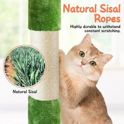 Yaheetech 62in Cat Tree Tower for Indoor Cats, Furniture w/Double Condo, Scratching Posts, Multiple Platforms and Balls for Kittens, Green