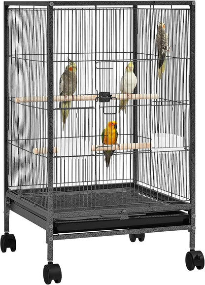 Yaheetech 35 inch Wrought Iron Bird Cage w/Play Open Top and Rolling Stand for Small Birds Like Parrots Conure Lovebird Cockatiel Lovebirds Budgies