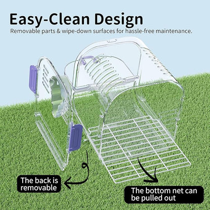 Bird Travel Carrier Cage with Metal Perch, Bottom Mesh, Food Bowl Tray, Cage Cover & Breathable Clear Ventilation for S/M Birds, Conures, Parakeets, Budgies, Canaries, Lovebirds - Purple