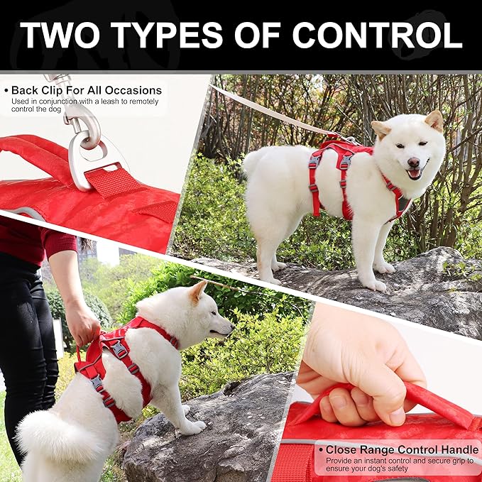 Escape Proof Dog Harness Medium Sized Dog, Lightweight Full Body Pet Vest with Lift Handle and Leash Clip, Reflective Adjustable No Slip Dog Harness for Daily Walking(Red,Chest:17-32")
