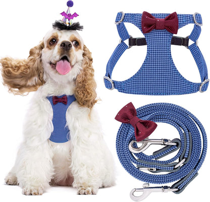 Puppytie No Pull Dog Harness with Multifunction Dog Leash,Soft Adjustable No Choke Escape Proof Pet Harness Vest for Medium Dogs,Plaid Blue,M