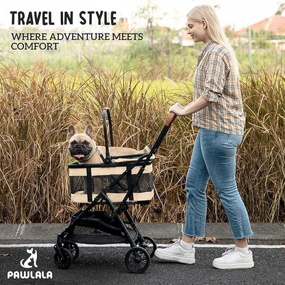 Pet Stroller with Detachable Carrier - Ideal for Small to Medium Dogs & Cats - Compact & Convenient Design - Easy Assembly Pet Stroller for Cats, Dog Strollers for Small Dogs - Bisque Beige