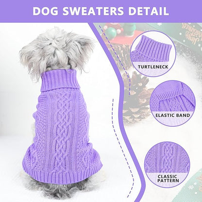 Dog Sweaters for Small Dogs Fall Winter Puppy Sweater Warm Dog Clothes for Chihuahua Solid Sleeveless Doggy Pullover Knitwear Turtleneck Knit Pet Cat Sweater (Purple, Small)