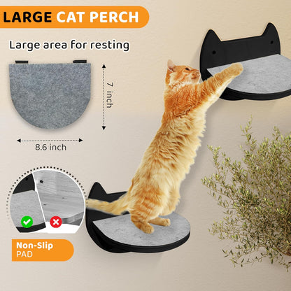 Cat Wall Shelves with 3 Steps – Modern Mounted Cat Wall Furniture & Shelf, Premium Hardwood Bed for Climbing, Sleeping & Lounging, Indoor Hammock for Large Cats - Black