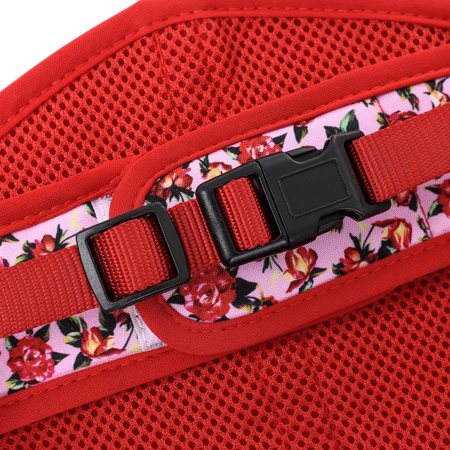 Mile High Life Velcro Dog Harness, Air Mesh Floral Vest Harness for 20 lbs Small Dogs & Cats, Easy Get on Adjustable Easy Closures Both Neck and Chest(Peony Rose, M Chest 18"-20")
