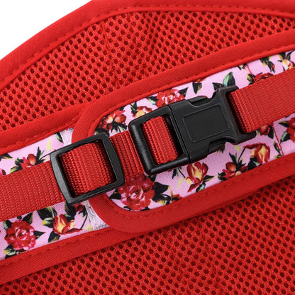 Mile High Life Velcro Dog Harness, Air Mesh Floral Vest Harness for 20 lbs Small Dogs & Cats, Easy Get on Adjustable Easy Closures Both Neck and Chest(Peony Rose, M Chest 18"-20")