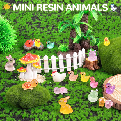 110PCS Mini Resin Animals Tiny Cute Glow Figures in Dark, Miniature Figurine to Hide, Little Animal Toys Small Accessories for Topper Desk Garden Dollhouse Landscape Aquarium Ornaments Crafts & Decor