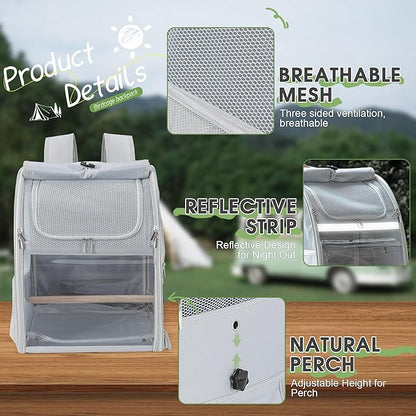 Sanmoncare Bird Backpack Carrier, Water Repellent Fabric Cockatiel Travel Bag with Stand, Lightweight and Portable Travel Cage for Parrot, Bird Travel Carrier