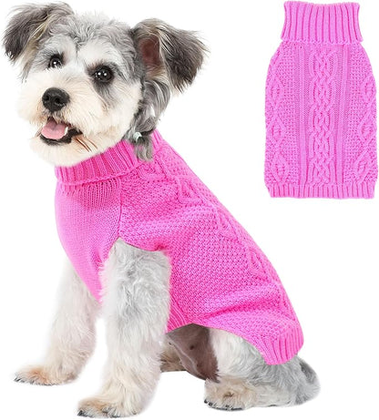 Dog Sweaters Small Dog Clothes Winter Turtleneck Puppy Sweater Warm Pet Cat Sweater Doggy Pullover Outfit with Twisted Design XS~XL(Pink, Large)