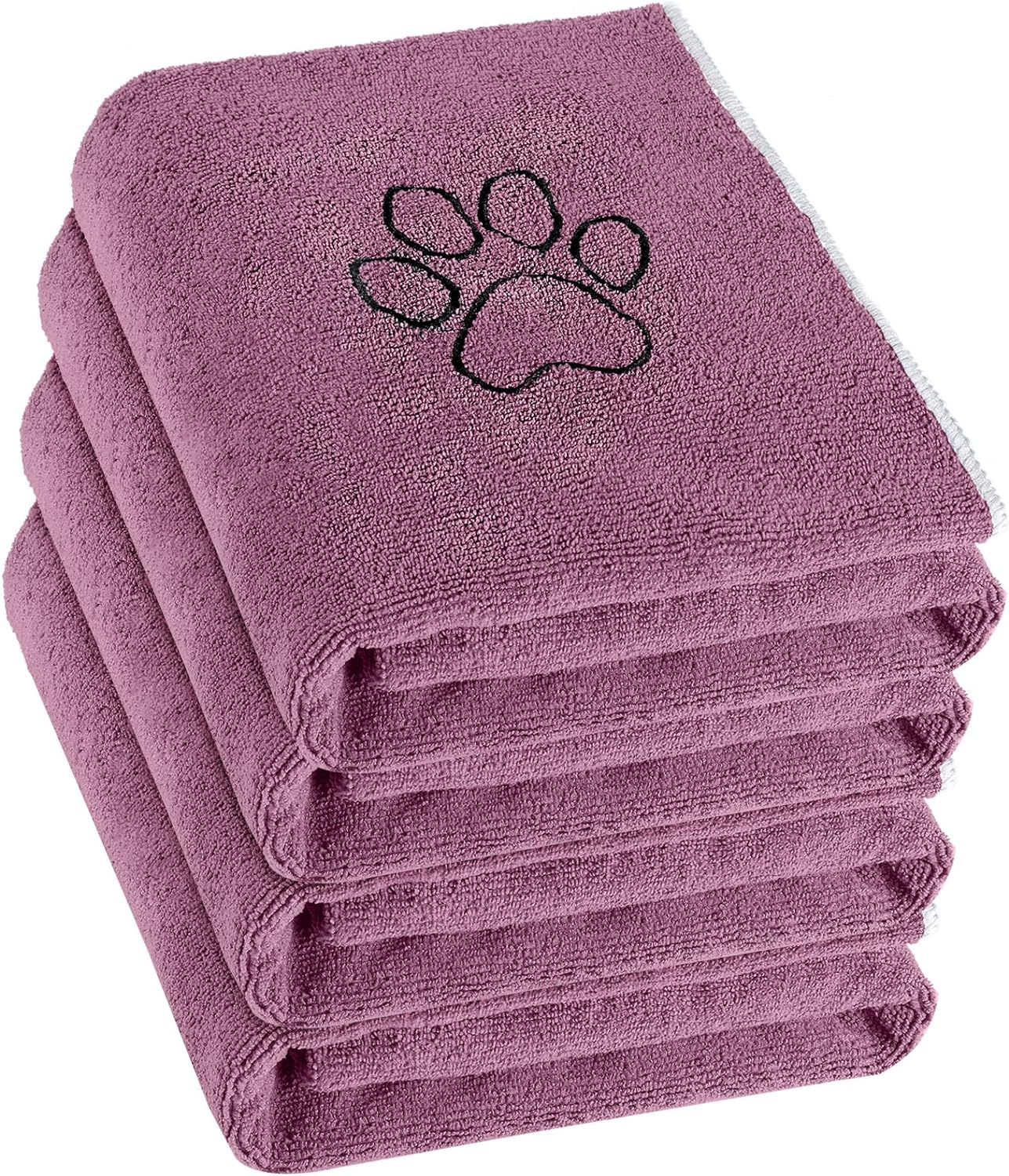 Chumia 4 Pack Dog Towels for Drying Large Microfiber Grooming Tools Absorbent Soft Bath Supplies with Embroidered Paw for Small Medium Pet Products(30 x 50 Inch,Purple)