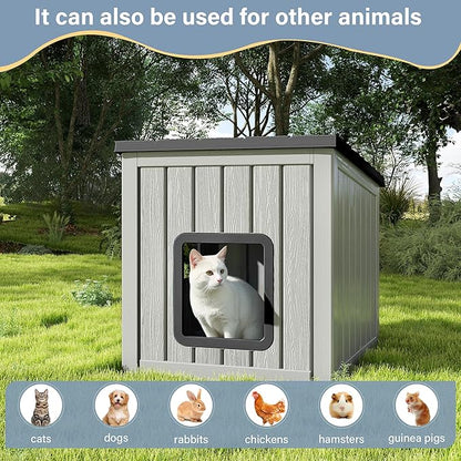 Outdoor Cat House, Cat Houses for Outdoor Indoor Cats, Clawsable Cat House Weatherproof, Feral Cat Shelter, Resin Insulated Material, Emergency Exit Easy to Clean and Install, Black