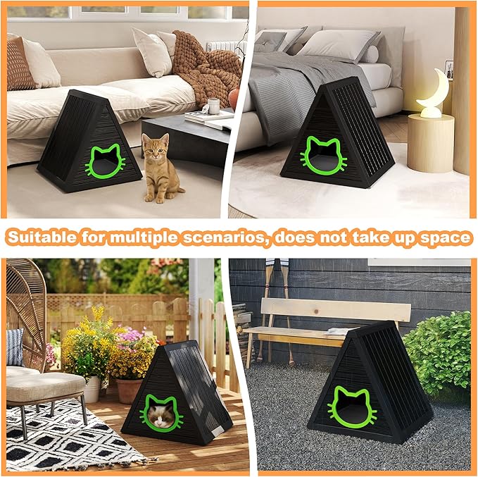 DRATO Cat House for Indoor Outdoor Cat Shelter Feral Cat Outside Easy to Install and Clean for Indoor, Balcony use (Black, 23.82 * 25.59 * 25.67)