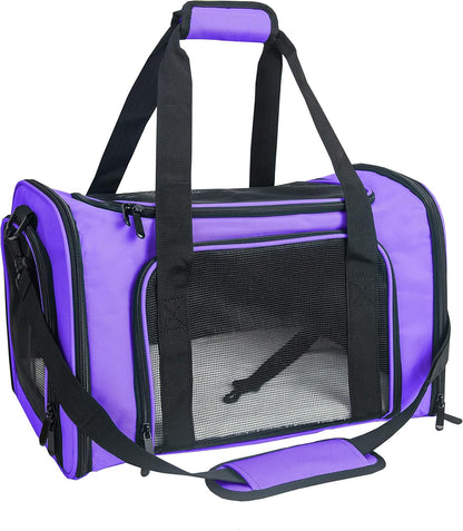 Soft Sided Carrier for Small Medium Cats Dogs,Removable Pad Collapsible Travel Pet Carrier Large Purple