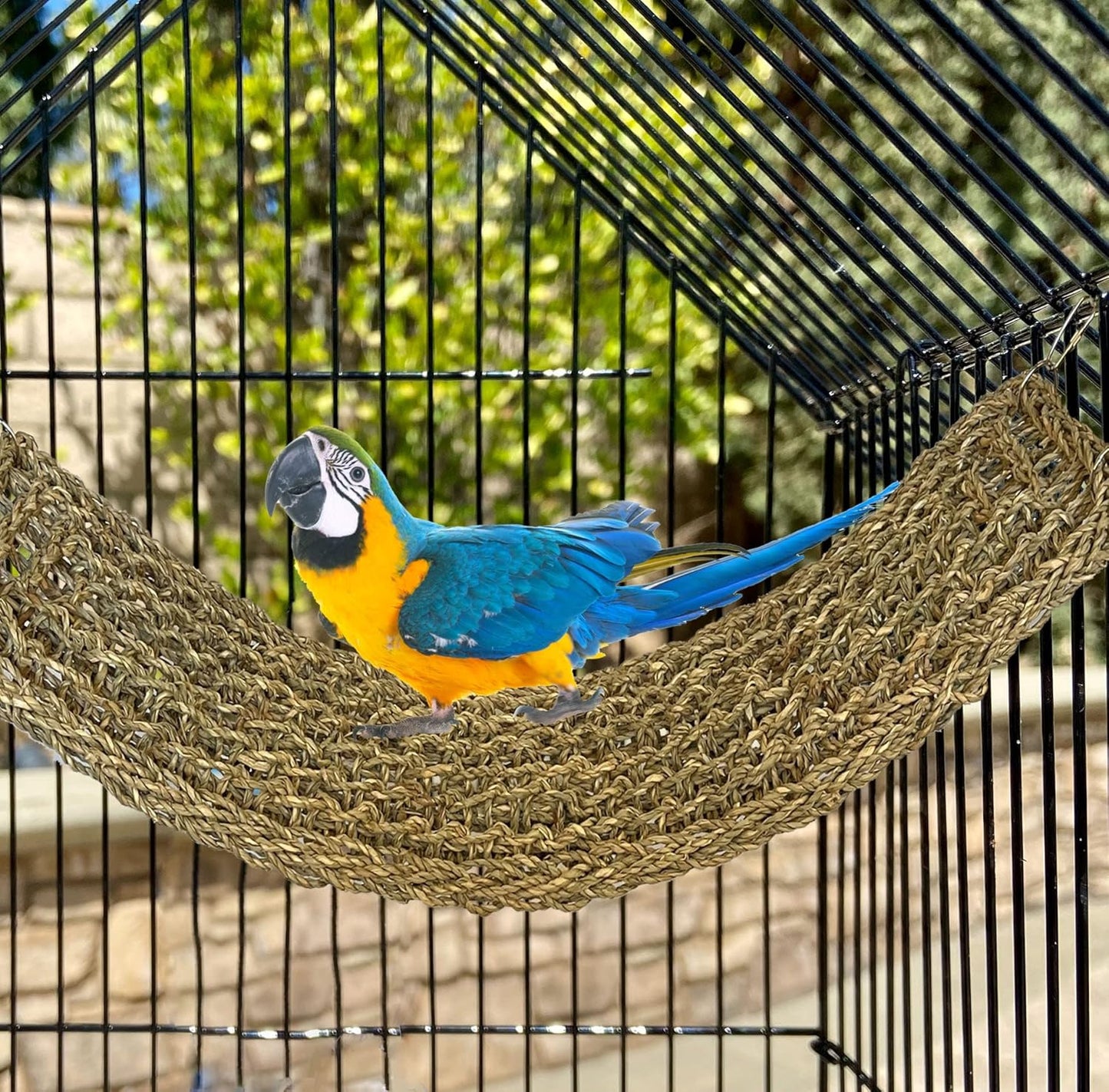SIMENA Seagrass Mat for Birds, Natural Grass Woven Bird Net Hammock, Climbing Rope Ladder, Chew Toys for Parrots Lovebirds Cockatiels Conures Budgies, Cockatoos (Large)