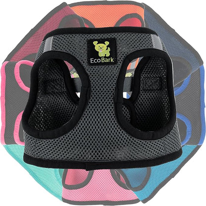 EcoBark Teacup Dog Harness - Step in Luxury Soft Dog Harness - Reflective and Adjustable Mini Body Halter Vest -Tiny Soft Mesh Toy Breed Harness (Gray, XXXS)
