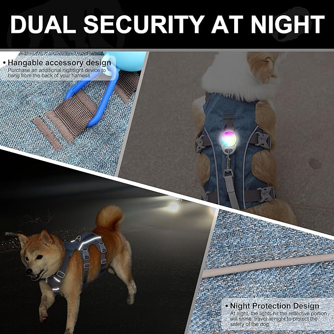 Escape Proof Dog Harness Small Sized Dog, Reflective No Pull Dog Vest with Handle, Lightweight Full Body Pet Harness Adjustable for Walking,Training(Blue,Chest:16-27")