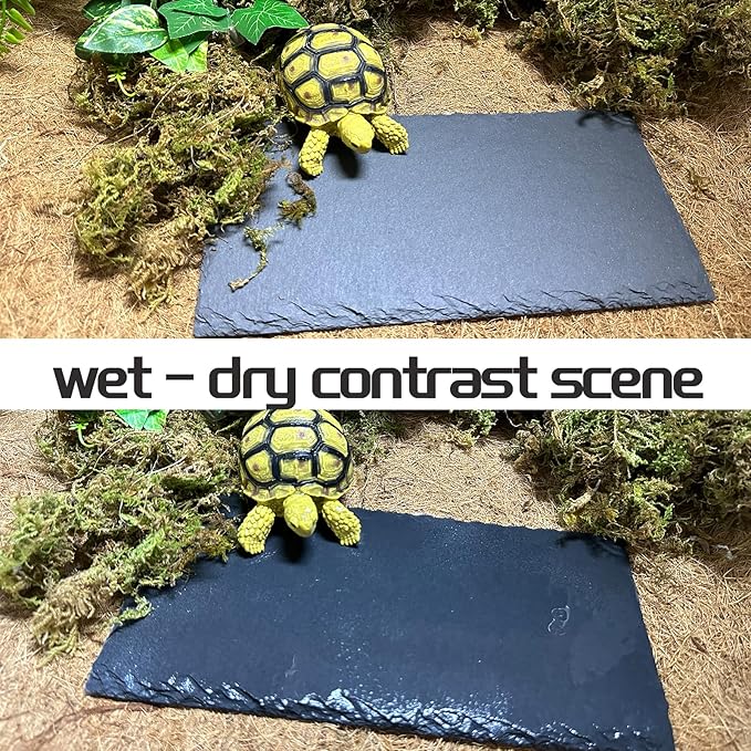 Reptile Basking Platform Tortoise Rock Plate 9.8’’x4.7’’ Feeding Food Bowl Slate Dish Turtle Bathing Resting Terrace for Lizard Bearded Dragon Chameleon Gecko Snake Frog Newt