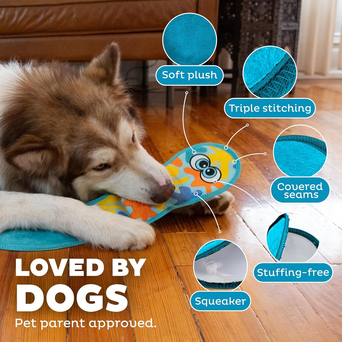 Outward Hound Tough Skinz Durable Squeaky Dog Toy with Two Tough Layers, Snake, Blue, Large