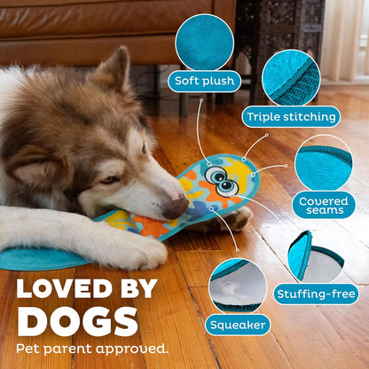 Outward Hound Tough Skinz Durable Squeaky Dog Toy with Two Tough Layers, Snake, Blue, Large