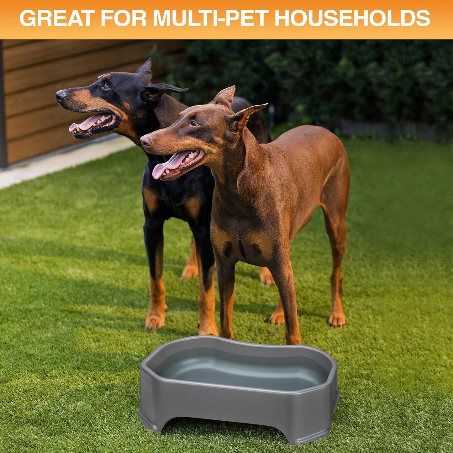 Neater Pet Brands Large Water Bowl for Dogs, Outdoor Dog Water Bowl (1.25 Gallon Extra-Large Capacity), Big Trough Style Food Dish for Indoors or Outside, No Spill Large Dog Bowls, Gunmetal Grey