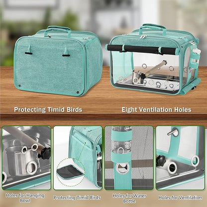 Suertree Bird Carrier Airline Approved, Bird Travel Cage with Indestructible Stainless Steel Mesh, Bird Travel Bag Lightweight and Portable with Water Bottle and Bowl
