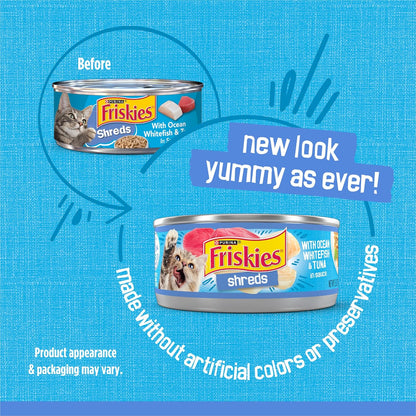 Purina Friskies Shreds With Ocean Whitefish and Tuna in Sauce Wet Cat Food - (Pack of 24) 5.5 oz. Cans