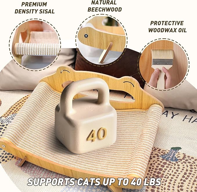 Extra Large Cat Scratcher Bed Lounge for Indoor Cats – Sisal Scratch Pad, Cat Lounger Couch Chair, Kitten Kitty Play Hammock, Feline Furniture, XL XXL Bigger Giant Curved Board (X-Large)