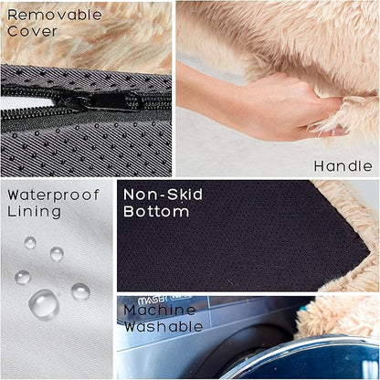 Jumbo Orthopedic Dog Bed for Large Dogs - 7-inch Thick Memory Foam Dog Bed with Pillow Removable Cover Machine Washable (Beige | Plush), 50''L x 34''W x 10''Th I Extra Large